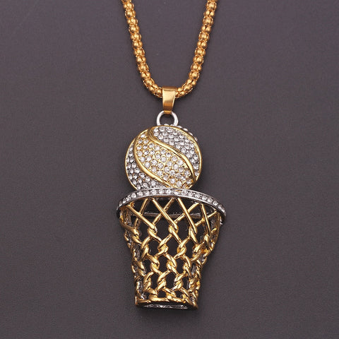 BASKETBALL AND HOOP NECKLACE